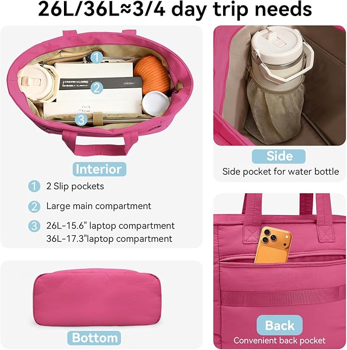 Puffer Tote Bag with Pouch,Women's Lightweight Quilted Shoulder Bag,15.6"/17.3" Laptop Travel Weekender for Work & Nurses