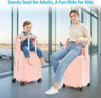 TABU 20" Ride on Luggage with Foldable Seat，Front-Opening Carry On Suitcase with Built-in USB & Type-C Port, TSA Lock and 360° Silent Spinner, for Kids & Adults, Pink