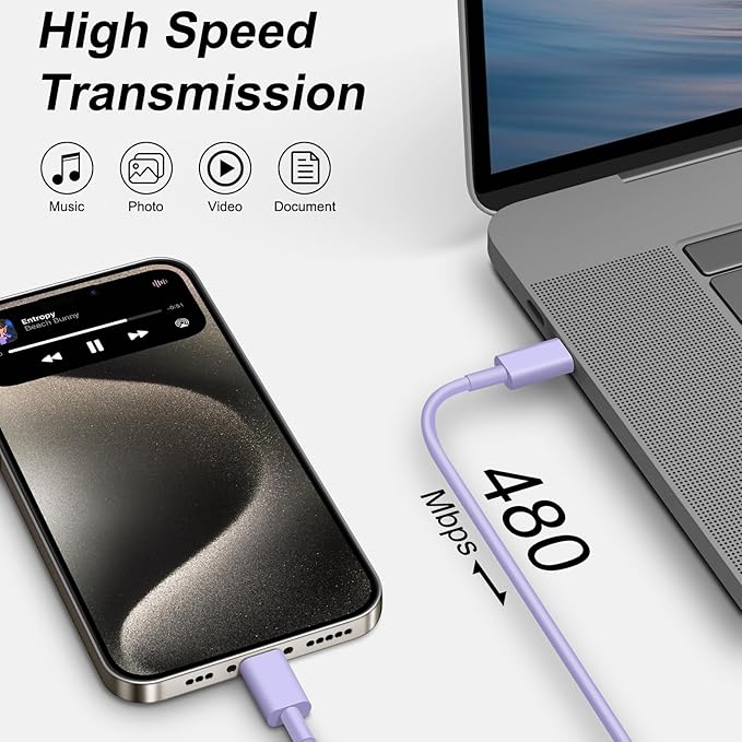 iPhone 17 16 15 Charger Fast Charging 6FT - 20W USB C Charger Block with 6FT Type C to C Cable Compatible with iPhone 17/17 Pro/17 Pro Max/Air/16/16e/15, iPad Pro, iPad Air (Purple)