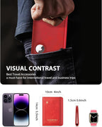 Stouchi AirTag Passport Holder, Simple Passport Holder with Airtag Slot, RFID Passport Wallet Cover for Women, Family Leather Passport Protector Case, Anti-Lost Travel Accessories, Red