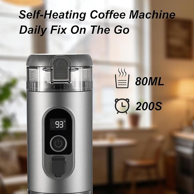 Portable Electric Espresso Machine Self-Heating Travel Coffee Maker 2-in-1 Compatible with Ground Coffee & NS Capsules for Camping, RV, Car, Hiking & Office, Gray