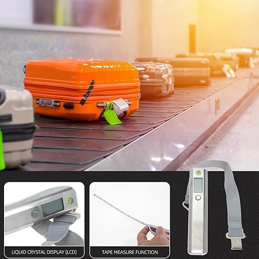Alipis Portable Digital Luggage Scale 50kg with Retractable Tape Measure, Handheld Travel Suitcase Weight Scale for Accurate Baggage Weighing