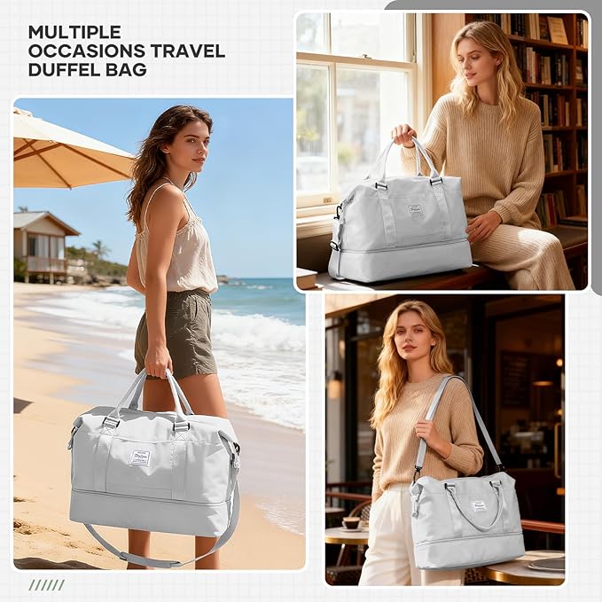 Travel Duffel Bag, Sports Tote Gym Bag, Shoulder Weekender Overnight Bag for Women