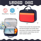 Backpack Set for Girls Boy Kids Backpack with Lunch Box for Elementary Primary Kindergarten School Bag (Navy Red Set, Large)