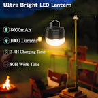 LED Camping Lantern, 8000mAh Rechargeable Camping Light, 6-Level Dimming & Magnetic Base Tent Lamp, IPX4 Waterproof Emergency Hanging Lantern for Hurricane, Power Outage, Hiking