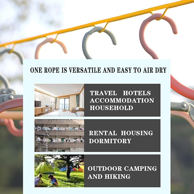 Travel Clothesline, 26 Feet Portable Clothesline,Clothes Line Outdoors,Travel Hotel Camping 、Cruise Ship、 Backyard 、Outdoor/Indoor,Fv Clothesline,with Windproof Hanging Hole(2 Pieces)