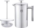 French Press Coffee Maker – 2 Cups Small Stainless Steel Coffee Maker Double Walled French Press 750ML/24OZ