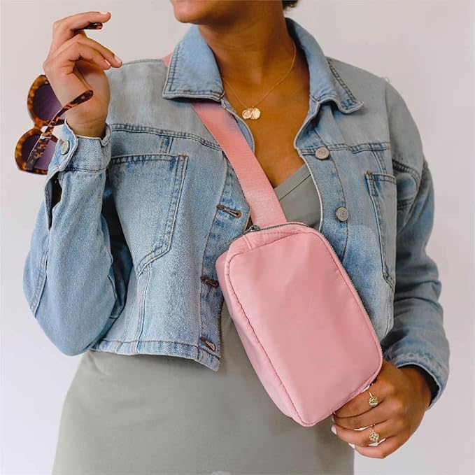 YOSHUYUKI Fanny Pack Crossbody Bag Trendy Waterproof Small Sling Cross Body Purse for Women Men Fashion Waist Packs Mini Belt Pouch Chest Bum Hip Bag Lulu Dupes for Travel Vacation Running Pink