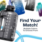 AQUAFIT 1 Gallon Water Bottle with Time Marker - Straw & Chug Lid - BPA Free Gym Water Bottle with Straw - Big Gallon Jug (Clarity, 128 oz - 2 Lids)