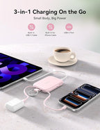 RORRY CharmGo Portable Charger, 5000mAh Portable Charger Power Bank with Built-in Cables, Travel Keychain Charger Battery Pack for iPhone 17/16/15/14/13/12, for AirPods 2/3/4/Pro, Purple