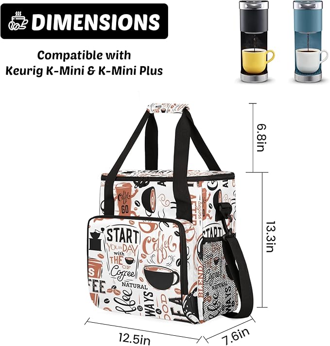 Coffee Maker Travel Bag Compatible with K-Mini or K-Mini Plus, Single Serve Coffee Brewer Carrying Case with Multiple Pockets for K-Cup Pods, Storage Bag With Shoulder Strap