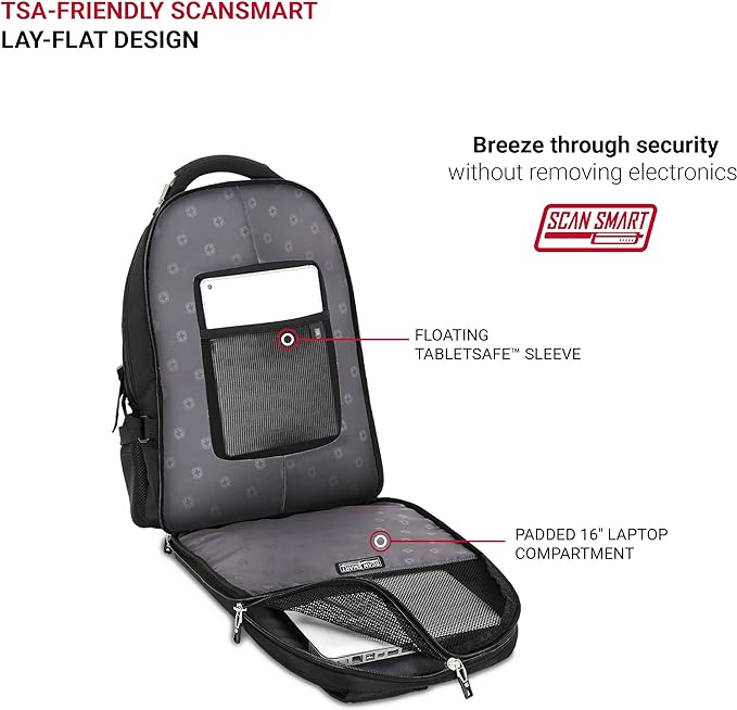 SwissGear 2769 ScanSmart Laptop Backpack, Fits Most 16 Inch Laptops, TSA Friendly, Work, School, Men's and Women's, Black