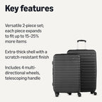 Amazon Basics 2-Piece Hardside Luggage Set (21" Carry-on, 30"), Expandable Suitcases with Spinner Wheels, Scratch-Resistant Surface, Black