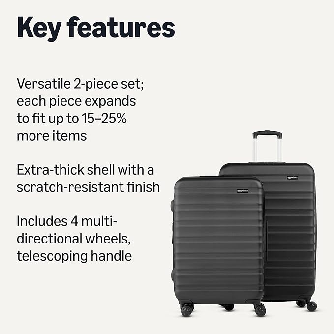 Amazon Basics 2-Piece Hardside Luggage Set (21" Carry-on, 30"), Expandable Suitcases with Spinner Wheels, Scratch-Resistant Surface, Black