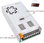 DROK 48V Power Supply, AC to DC Converter 0-48V 10A 480W Variable Power Supply, AC to DC Adapter Low Voltage Transformer for Landscape Lights LED Adapter Lab CCTV