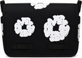 Floral Graphic Printed Messenger Bag Cotton Canvas Crossbody Shoulder Satchel, Black