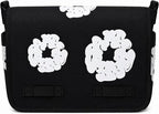 Floral Graphic Printed Messenger Bag Cotton Canvas Crossbody Shoulder Satchel, Black