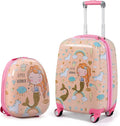 BABY JOY 2 PC Kids Carry On Luggage Set, 18" Toddler Trolley Case & 12" Backpack with Hard Shell & Rolling Wheel Design, Kids Suitcase for Boys Girls (Mermaid)