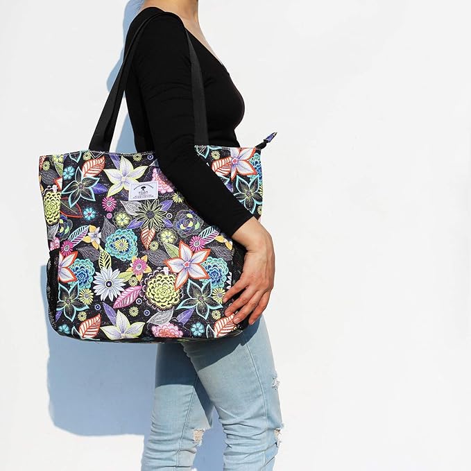 Original Floral Water Resistant Large Tote Bag Shoulder Bag for Gym Beach Travel Daily Bags Upgraded