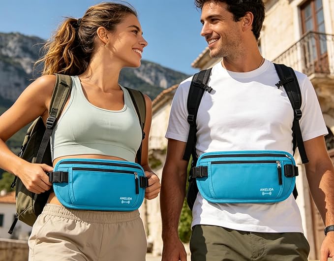 Travel Money Belt - Slim Passport Holder Travel Wallet with RFID Blocking Travel Pouch Undercover Fanny Pack for Women Men