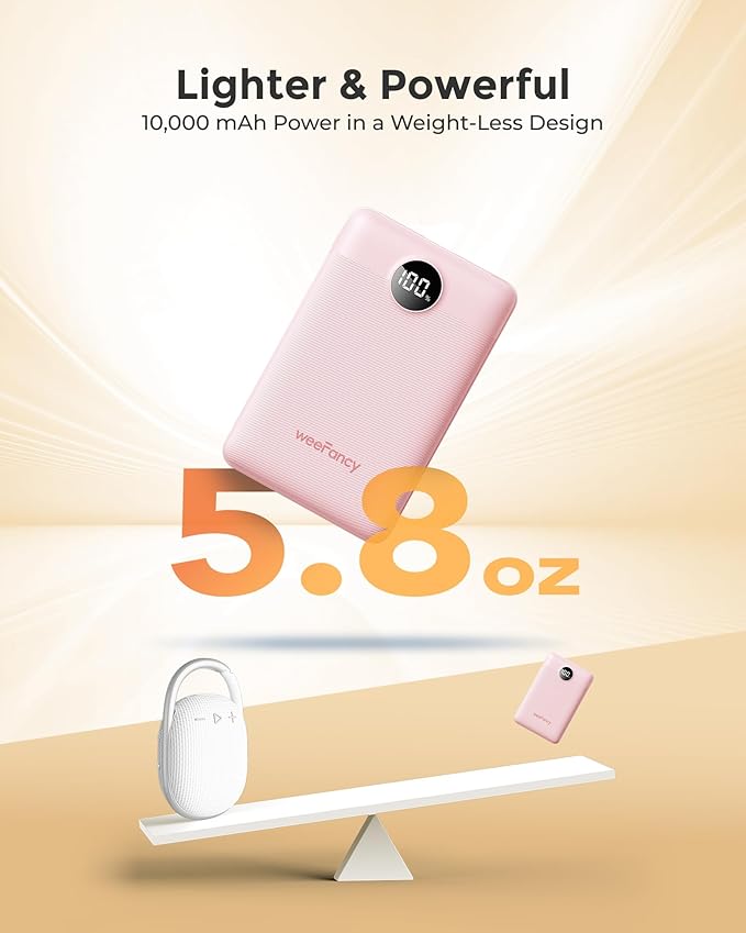 Small Portable Charger 10000mAh, Mini Power Bank with LED Display, 20W Fast Charging USB-C Battery Pack, Compact Travel Charger Compatible with iPhone 17/16/15/14, Android, etc