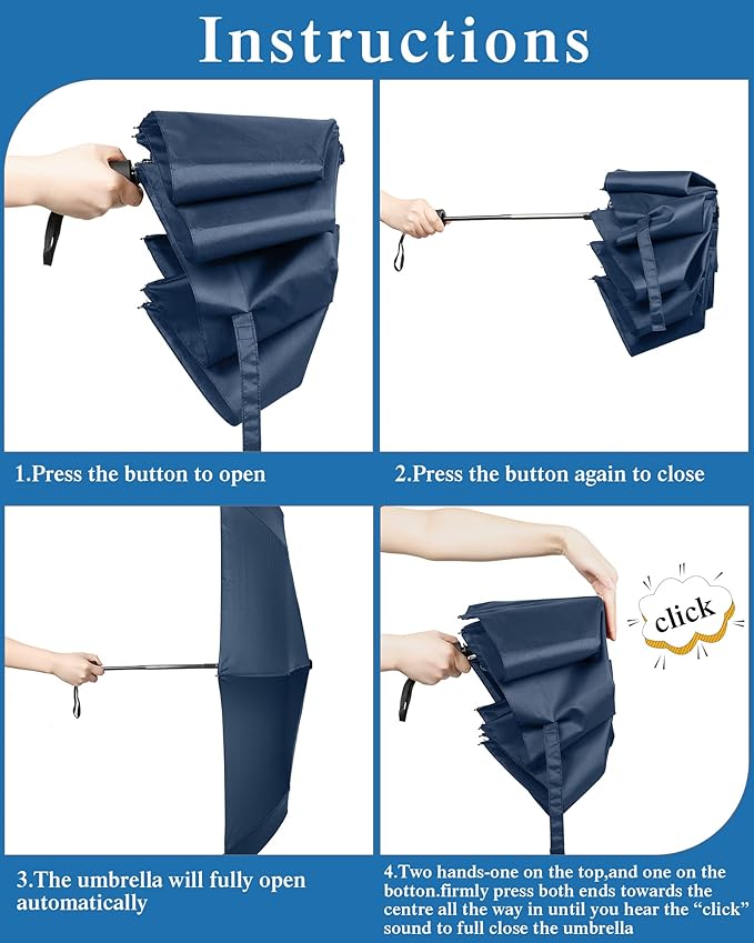 Yahenda 4 Pack Windproof Travel Umbrella Automatic Open & Close Folding Umbrellas for Rain Portable Umbrella Set for Men Women Backpack & Car Essentials