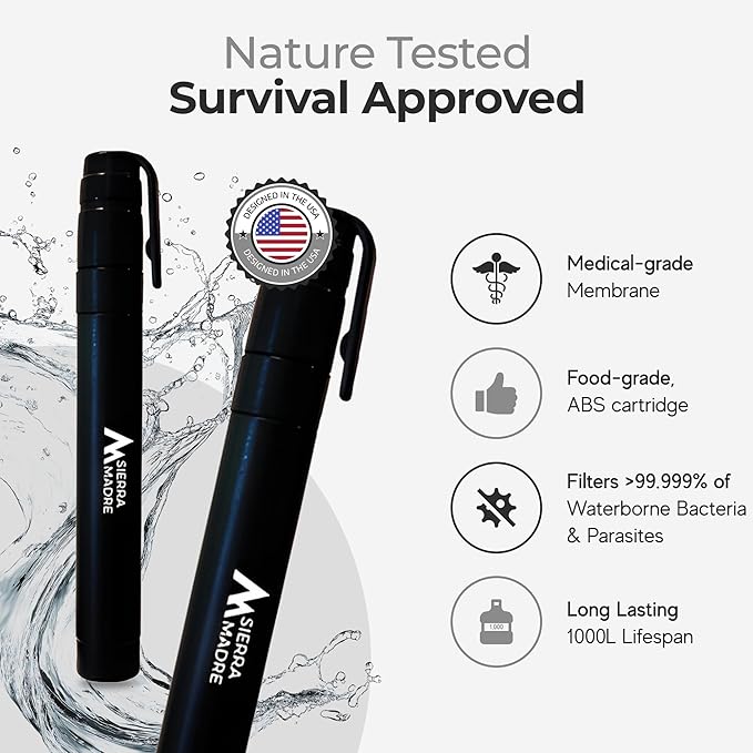 Sierra Madre Pure Water Straw – 264 Gallon Water Filter Purification for Backpacking, Camping, Hiking, Travel - Perfect for Preparedness Survival Gear & Supplies - Portable & Lightweight (Pack 2)
