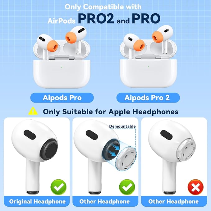 4 Pairs Replacement Ear Tips for AirPods Pro 2nd/1st Generation with Portable Storage Box & Cleaner Pen,Noise Reduction Holewith & Built-in dust Guard Screen,Silicone EarTips(Orange)