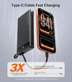 Power Bank with 2 Built-in Cables 10000mAh, 22.5W PD Slim Portable Charger USB C Battery Pack, Travel Essentials Fast Charging Powerbank Compatible with iPhone 17 16 15 Plus Pro Samsung iPad (1 Pack)