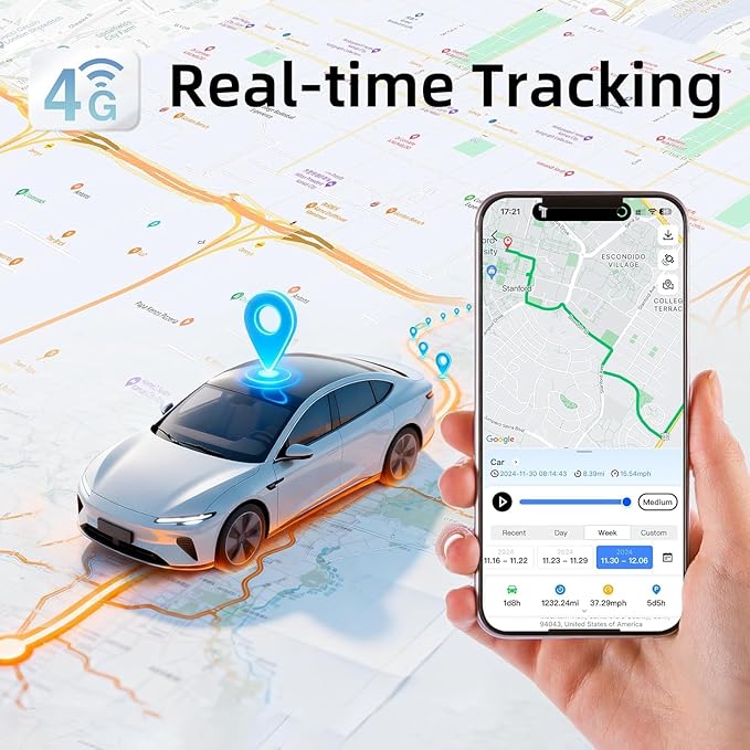 4G GPS Tracker for Vehicles Car Kids, Car Tracker Device Hidden Tracking Devices for Cars Hidden 10S Update Strong Magnetic Long Battery Life (Tracker 1 Year Subscription Incl.)