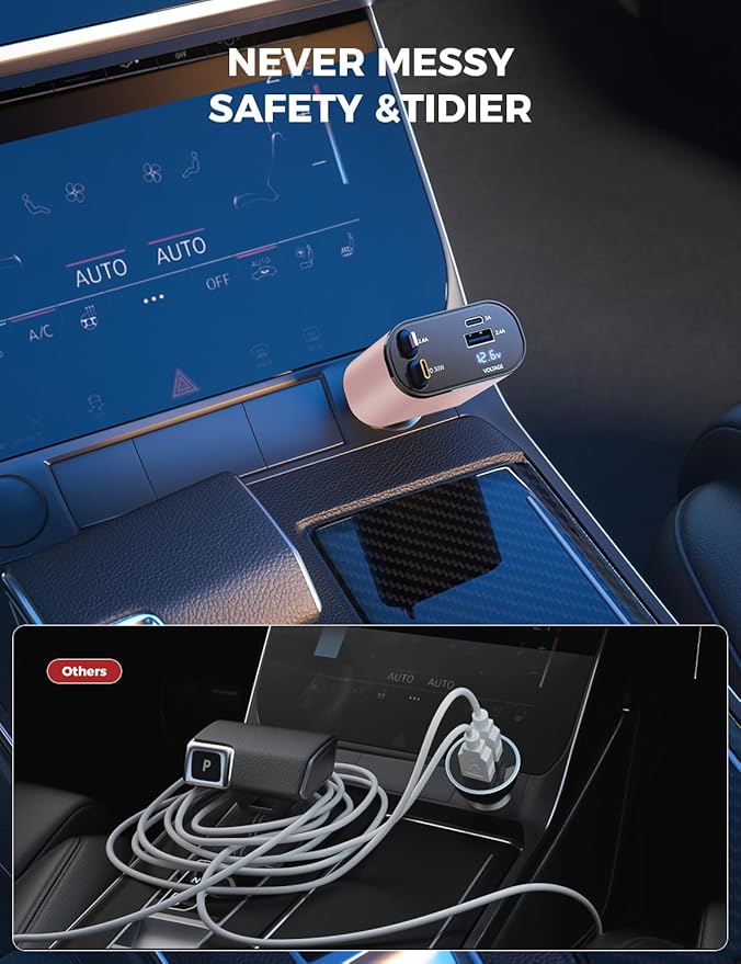 SUPERONE 【Upgraded】 Retractable Car Charger 4 in 1, Fast Car Phone Charger with Cord 2.6ft, USB C Car Charger Adapter, Compatible with iPhone 17/16/15/15 Pro Max/14/13/12/11, Galaxy, Pixel