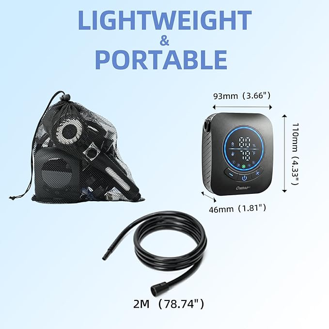 Portable Shower for Camping, Filtered Camping Shower, IPX8 Waterproof，6000mAh Rechargeable Outdoor Camp Shower Pump with LED Display, 4 Spray Modes for Hiking, Travel, Pet