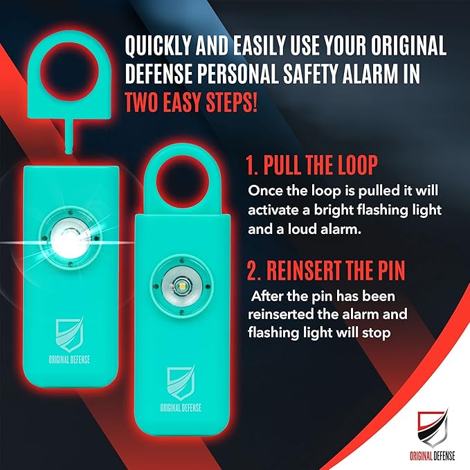 Original Defense® Siren Self-Defense Alarm - 130 dB Keychain Alarm with LED Strobe Light for Women, Children, and Elderly - Police Recommended - (Mint, 1 Count)