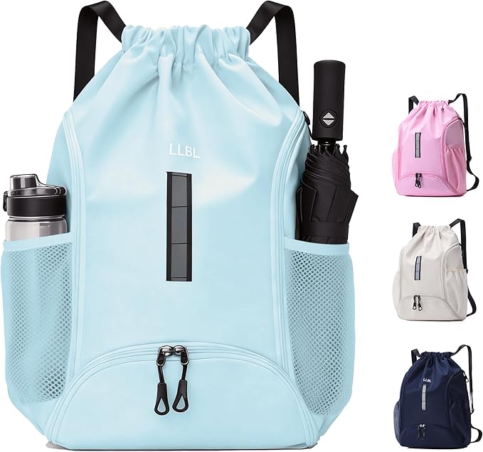 Drawstring Gym Backpack, Sports Bag with Adjustable Shoulder Straps, Cinch Sack for Fitness, Swimming, Travel (Mint)