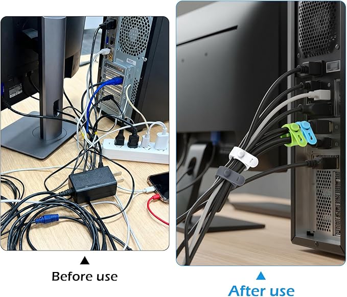 24 Pcs Silicone Cable Ties, Cord Organizer Ties, Cord Ties Reusable, Cord Wrap Cable Organizer 5Inch Cable Management (4 Color) Cbfoeyk
