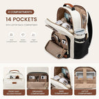 LOVEVOOK Laptop Backpack for Women with Pouch Pocket for Large Capacity Cup,18 Inch Laptop Computer Bag Travel Backpack Purse,Waterproof Work Business Backpack College Teacher Bags,Beige-Black-Brown