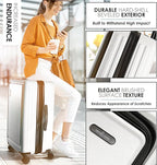 TRAVELARIM White Hardshell Luggage Sets 4 Piece, Durable Suitcase Set, Travel Luggage Set with Integrated TSA Lock, 360° Spinner Wheels, Expandable Medium and Large Checked Suitcase, 20/24/28 Inch
