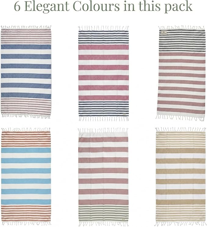 Cotton Turkish Beach Towel with Towels Oversized 36"x72" Pool Absorbent Extra Large Quick Dry Sand Travel Towel (Ocean Pastels, 6 Pack)