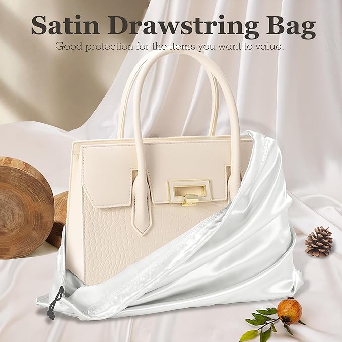 Vonty 3 Pack Silky Dust Bags for Shoes and Purses, Satin Drawstring Bag for HandBags Boots - White Shoe Bag Silk Dust Cover Bag Protector Travel Storage Pouch(19.6 x 15.7 In)