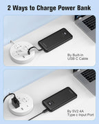 AsperX 2-Pack 10000mAh Portable Charger with Built-in Cables, USB C Travel Essential Battery Pack with 4 Outputs 2 Inputs,LED Display Power Bank with Cord Wires for iPhone Samsung Google Pixel iPad