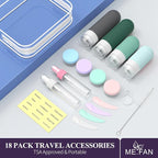 ME.FAN 18 Pack Travel Bottles for Toiletries, TSA Approved Silicone Portable Size Bottle, Refillable Cosmetic Container Kits for Conditioner, Shampoo, Lotion,Face Cream - Blue