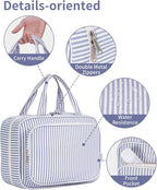 Narwey Striped Travel Toiletry Bag for Women Large Hanging Makeup Bag Organizer Toiletries Bag for Full Size Essentials Accessories Cosmetics (Greyish Blue Stripe (Large))