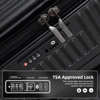 Kaleenie 2 pieces 20/29 Aluminum Frame Carry On and Checked Luggage Set with Side Opening, Lightweight Hardshell ABS+PC Trunk Suitcase with TSA Lock, 360° Universal Wheels & Adjustable Handle, Black