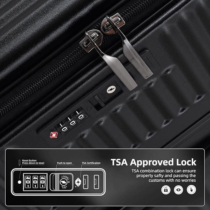 Kaleenie 2 pieces 20/29 Aluminum Frame Carry On and Checked Luggage Set with Side Opening, Lightweight Hardshell ABS+PC Trunk Suitcase with TSA Lock, 360° Universal Wheels & Adjustable Handle, Black