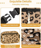 Vankor Cute Leopard Fanny Packs for Women Cross Body Corduroy, Leopard Belt Bag for Women Crossbody Stylish Waist Pack Purse for Travel, Hiking, Workout, Running