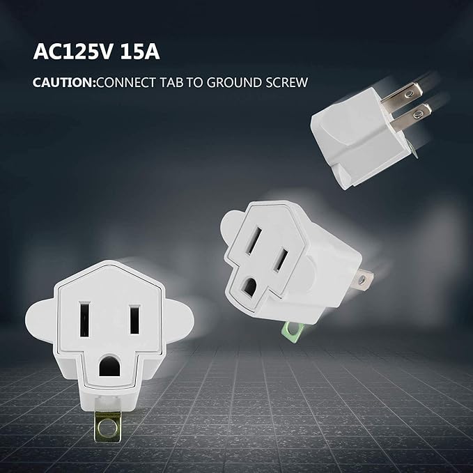 3 Prong to 2 Prong Polarized Grounding Adapter Wall Outlet Converter, JACKYLED 3-Prong Adapter Converter Fireproof Material 392℉ Resistant Heavy Duty for Household, Electrical, Indoor Use Only, 6 Pack