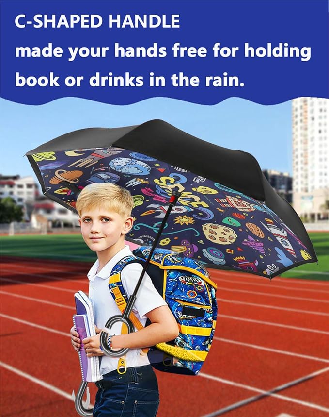 MRTLLOA 40/49/56 Inch Oversize Windproof Inverted Reverse Upside Down Umbrella, Golf Size Rain Umbrella, Double Layer, C-Shaped Handle for Men, Women and Kids