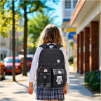 PRLINJSK Girls Backpack，Cute School Backpack for Girls Kids Teens，Kawaii Bookbag for Primary Elementary，Black