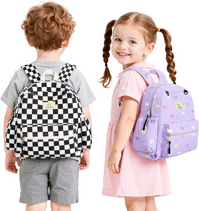 STEAMEDBUN Corduroy Toddler Backpack for Girls 2-4: Kids backpack for Girls - 12 inch Preschool Kindergarten Backpacks - Purple Bow