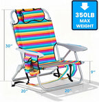 2 Pack Lightweight Portable Camping Beach Chair for Adult, Outdoor Lay Flat Folding Beach Chairs with 5 Position, Backpack Beach Chair with Towel Bar, Zipper Pouch, Cup Holder, Rainbow Striped